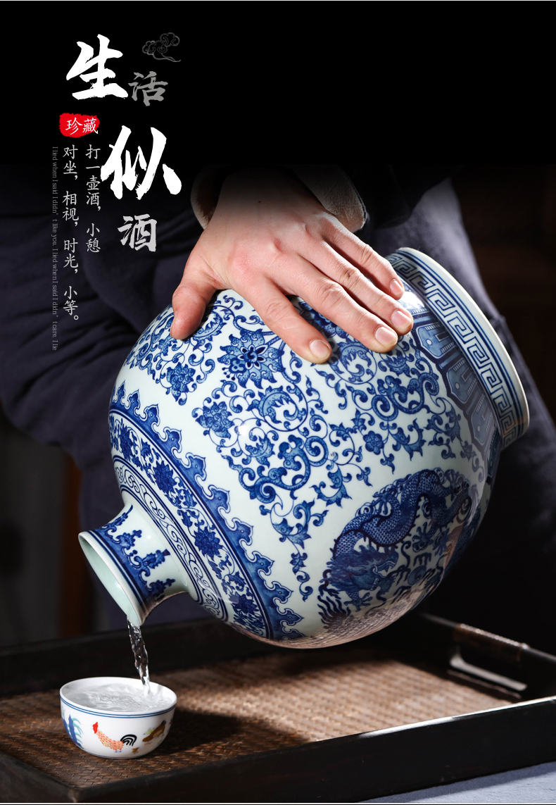 Jingdezhen ceramic terms bottle is blue and white porcelain jars hip 10 jins to hand - made of pomegranate it empty wine bottles of liquor