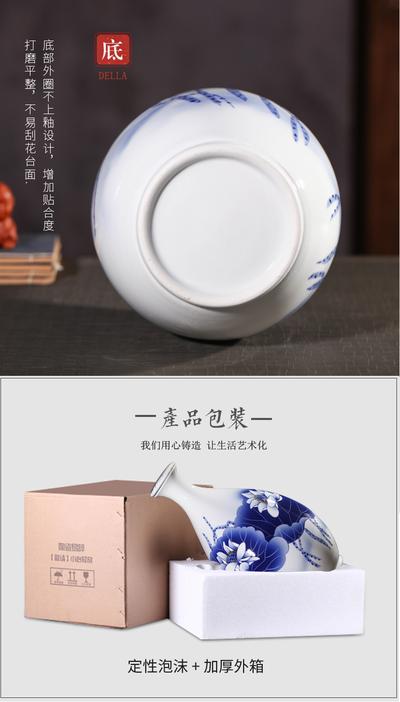 Jingdezhen ceramic bottle hand - made jars 3 jins 5 jins of blue and white porcelain decoration collection 10 jins wine mercifully it hip flask