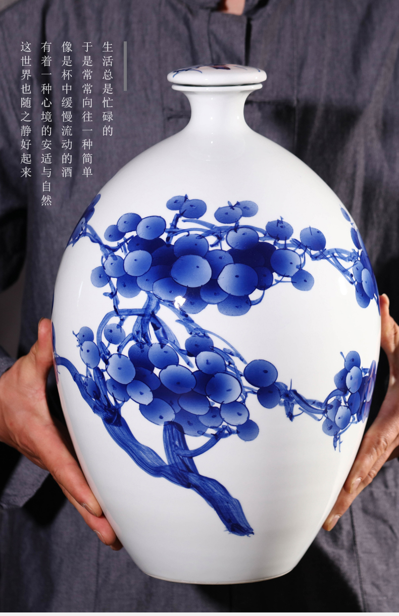 Jingdezhen ceramic terms bottle decorative 10 jins to blue and white porcelain jars 5 kg hand - made of seal it jugs