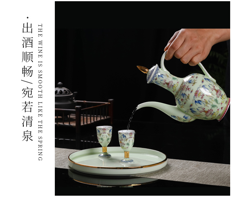 Jingdezhen ceramic wine suits for 12 head hip flask glass household of Chinese style points a small a small handleless wine cup wine goblet of wine