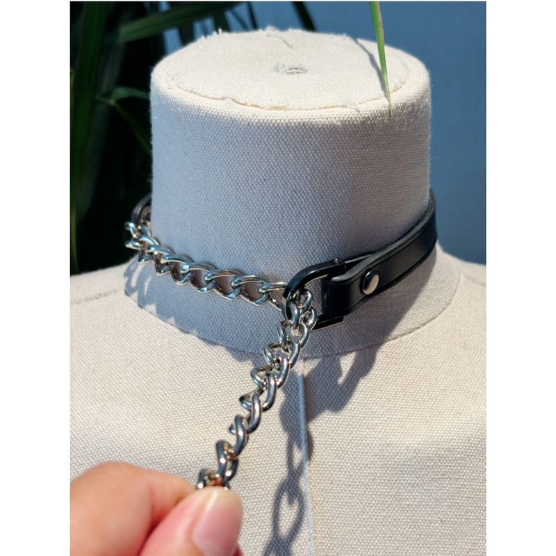 Hypoxic Collar, Suffocation Collar, P-Chain Leather Collar for Humans, Dog Puppy Leash, Customizable with Engraving, Handmade Original Design