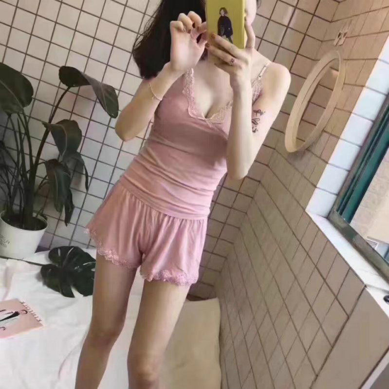 With Chest Cushion Good Night Pyjamas Woman Sensation Spring Fall Harness Vest Suit Lox Elastic Harnesses Shorts Two Pieces-Taobao