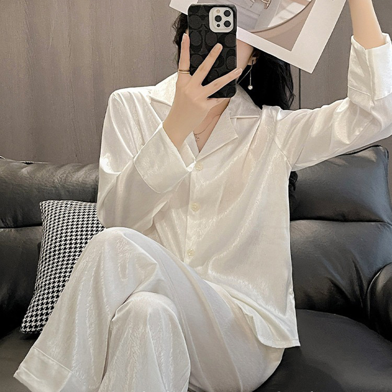 Pajamas for Women, Spring and Autumn 2026 New Style, Ice Silk Long-Sleeved Summer Water-Gloss Silk Jacquard Loungewear, High-End Silk Satin Pajamas for Women, Spring and Autumn 2026 New Style, Ice Silk Long-Sleeved Summer Water-Gloss Silk Jacquard Loungewear, High-End Silk Satin