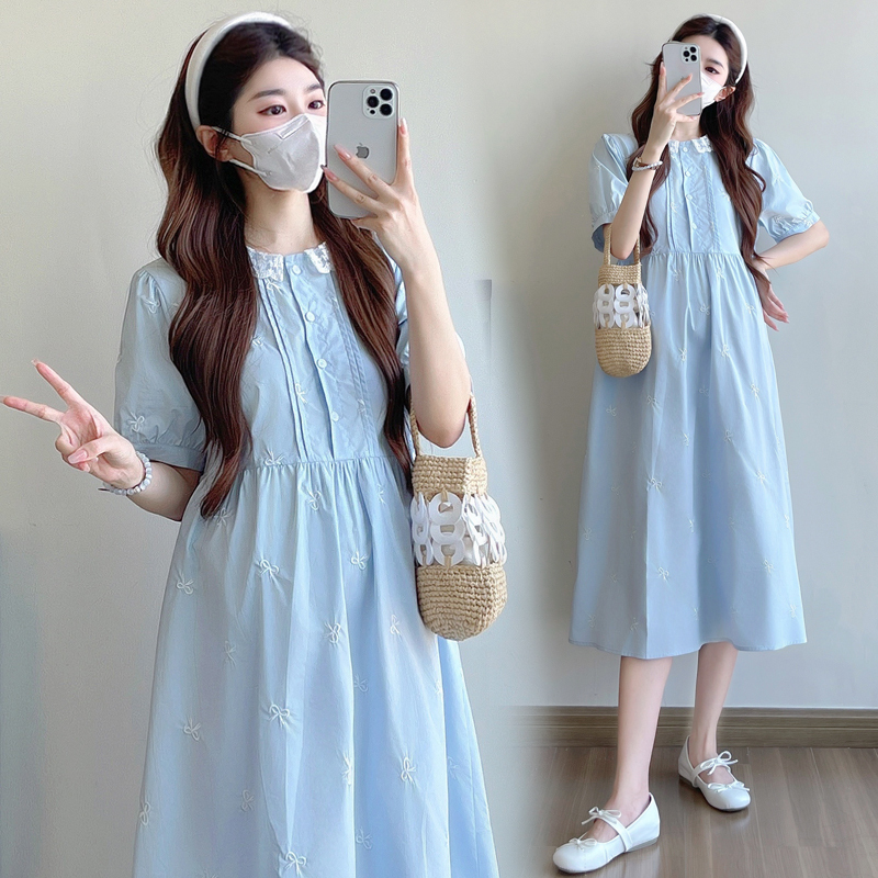 Breastfeeding-Friendly Pure Cotton Maternity Dress, Summer 2025 New Korean-Style Embroidered High-End Versatile Trendy Mom Outerwear