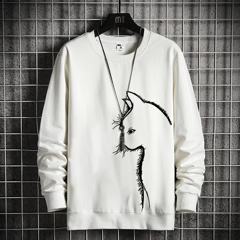 Fattened plus pullover long-sleeved t-shirt fat guy extra large loose large fat guy printed casual sweater_voghion.com