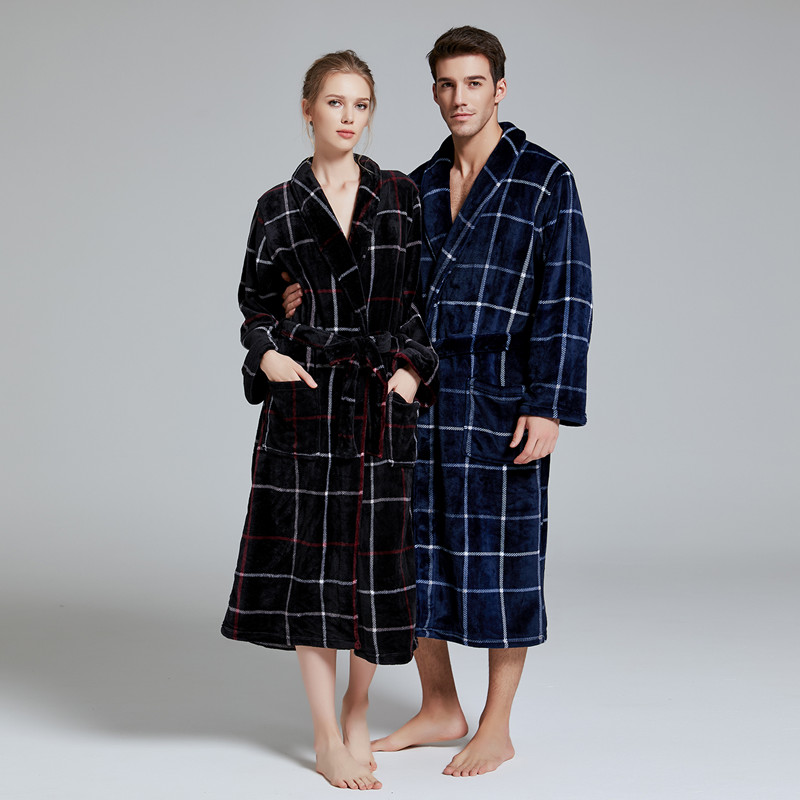 Nightgown male winter thickened long coral fleece couple nightgown autumn and winter style flannel large size home service pajamas women