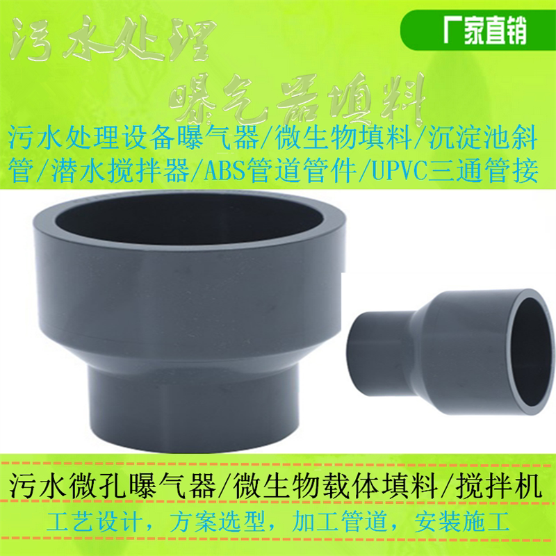 pvc大小头水管异径变径直通接头De20/25/32/40/50/110管件灰色90
