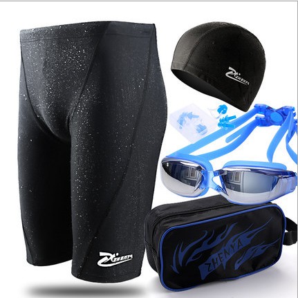 2021 new men speed dry swimming trunks swimming cap myopia with degree high-definition swimming goggles waterproof anti-fog suit