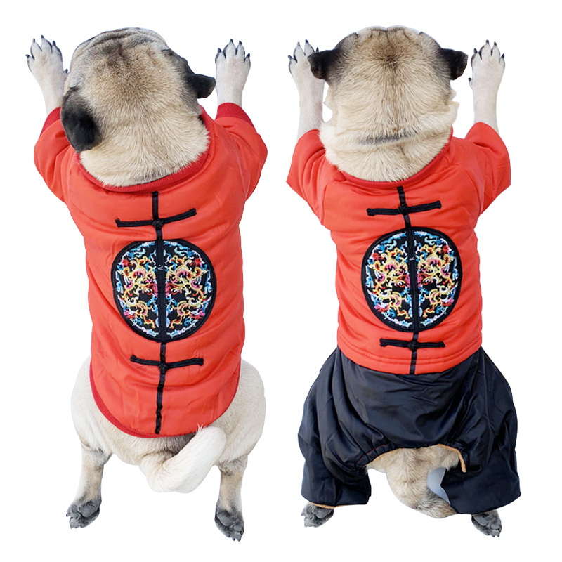 Bagbrother Dogfight Plus Velvet Clothing Pet Fat Dog Bulldog Clothes Dogs Plus Suede Autumn Winter Dress Festive and New Year's Dress