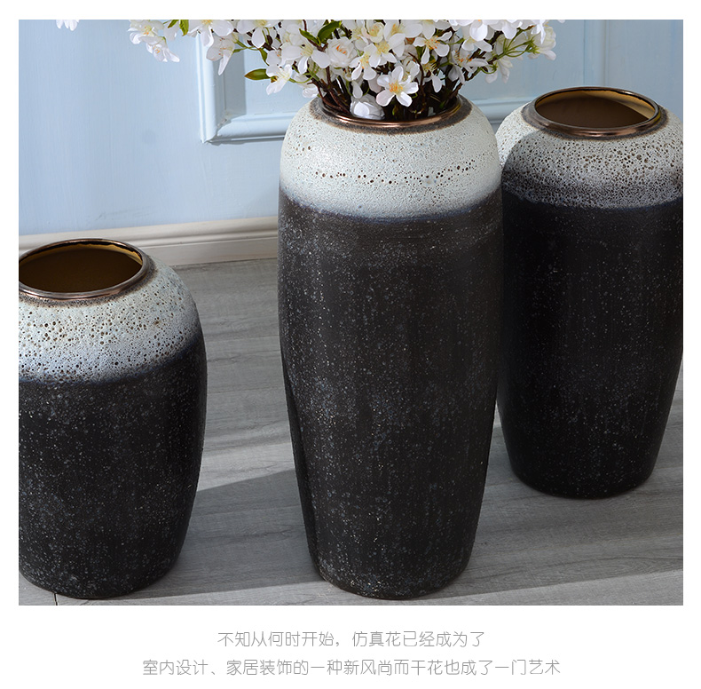 Lou qiao ground vase large Chinese style restoring ancient ways is plugged into the dried coarse pottery villa living room TV ark, clay ceramic furnishing articles