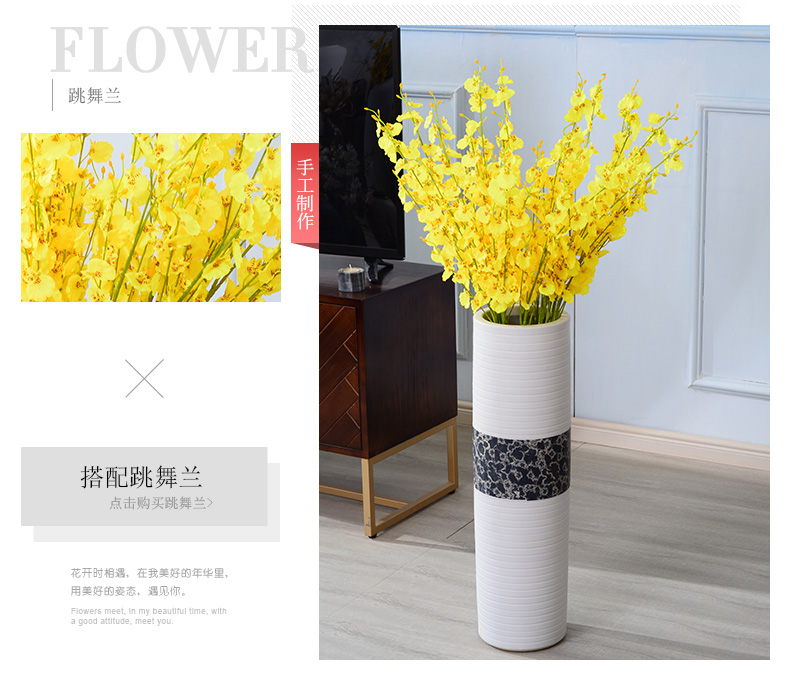 Straight cylindrical landing large north European art ceramics vase ins wind furnishing articles sitting room simulation flower picture tube