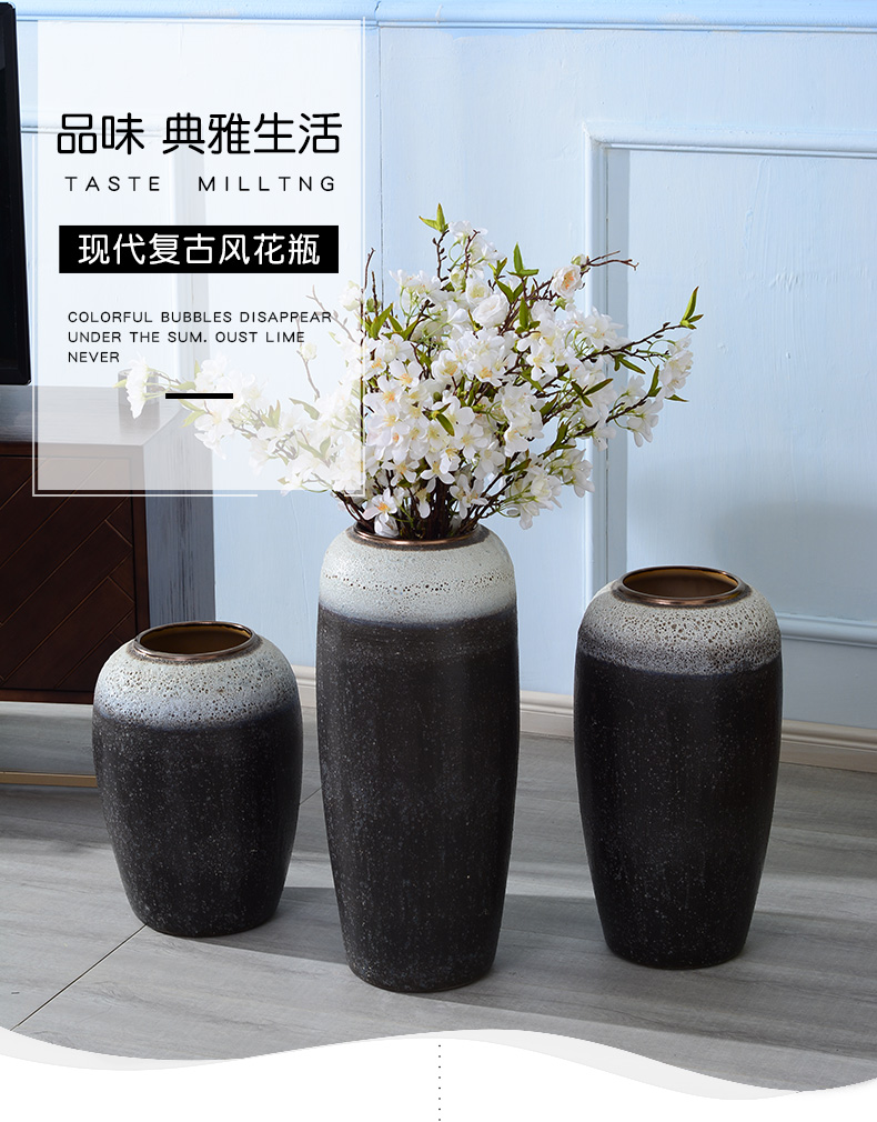 Lou qiao ground vase large Chinese style restoring ancient ways is plugged into the dried coarse pottery villa living room TV ark, clay ceramic furnishing articles