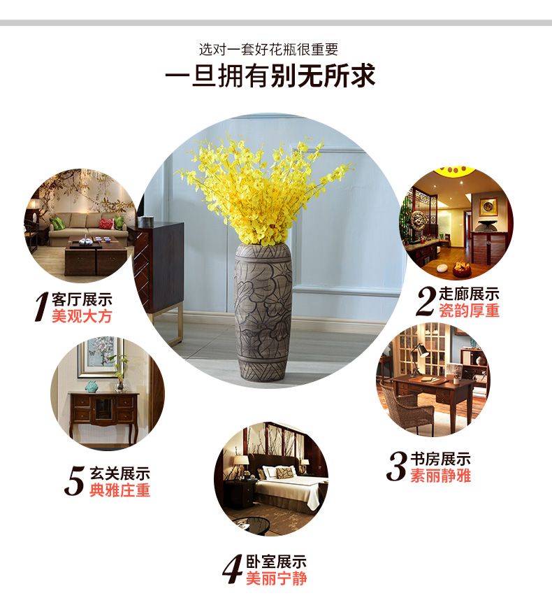 Ceramic plug-in dry flower art by hand big vase furnishing articles sitting room ground retro archaize TV ark, simulation flower decoration