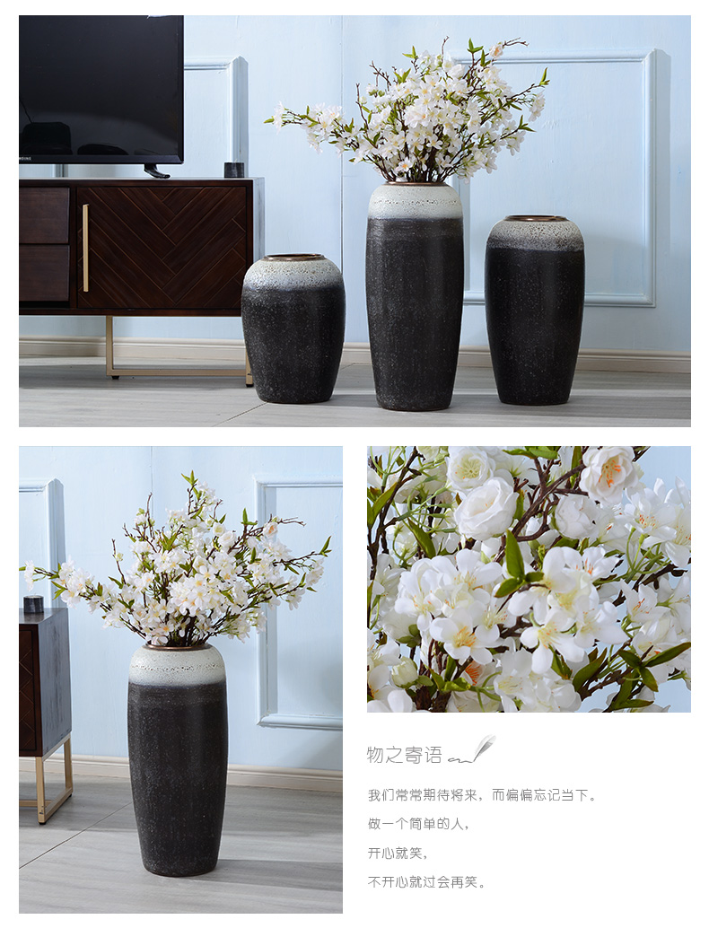 Lou qiao ground vase large Chinese style restoring ancient ways is plugged into the dried coarse pottery villa living room TV ark, clay ceramic furnishing articles