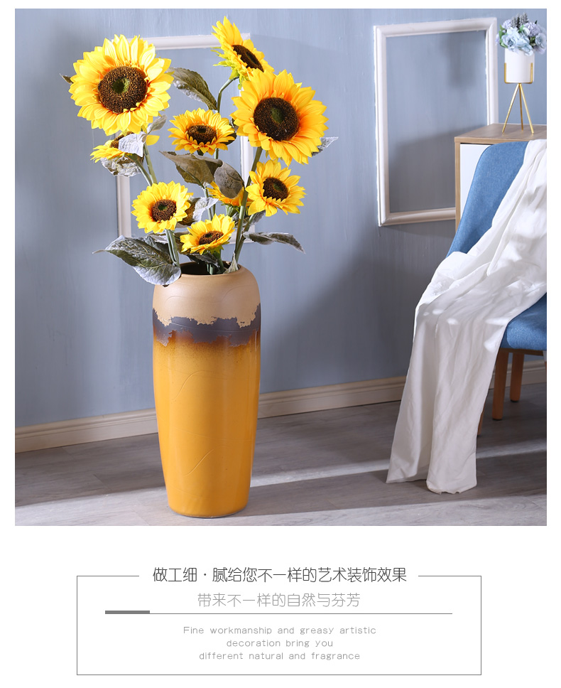 Creative kindergarten, lovely big yellow vase ceramic flower arranging dried flower bottle furnishing articles furnishing articles sitting room ground northern Europe