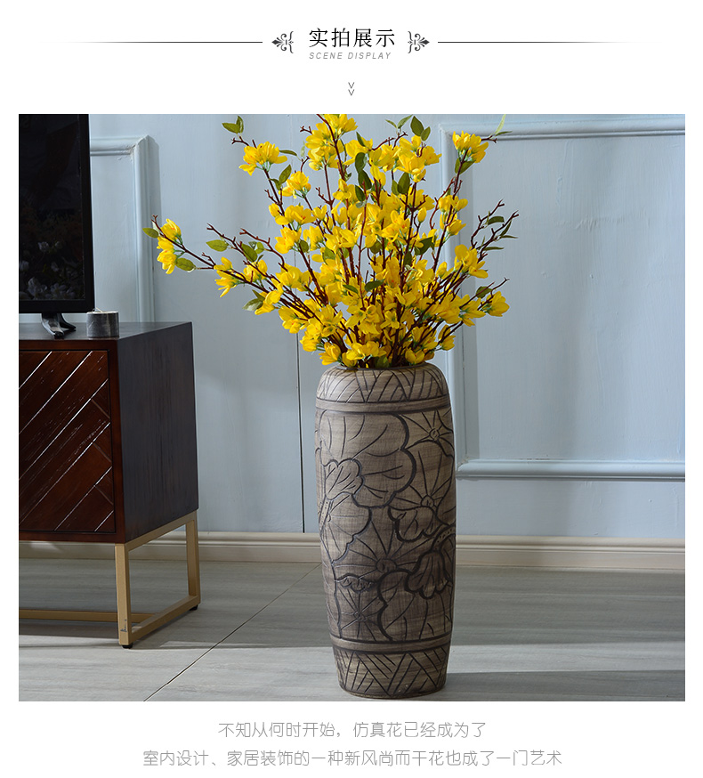 Ceramic plug-in dry flower art by hand big vase furnishing articles sitting room ground retro archaize TV ark, simulation flower decoration