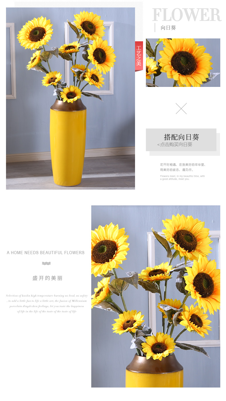 European Nordic light key-2 luxury office ceramic vase furnishing articles yellow creative contracted sunflowers ground decoration