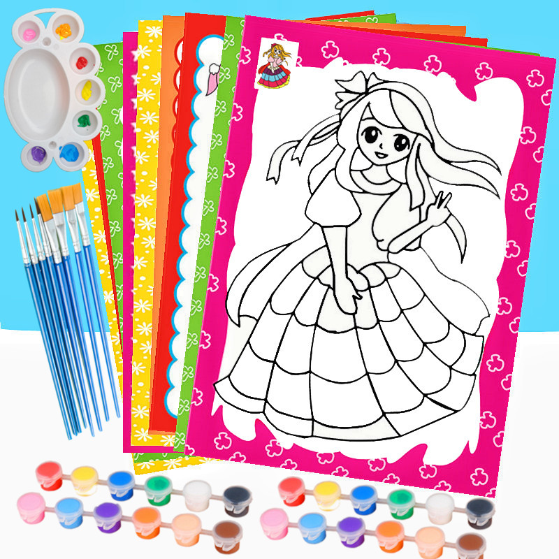 Paint Color Painting Water Powder Painting Diy Fill Color Children Watercolor Painting Princess Little Beauties Graffiti Painting Girl Toys