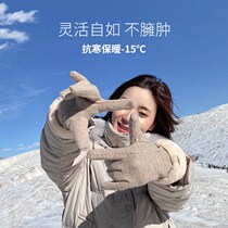 Gloves Women Winter Plus Suede Thickened Warm Riding Drive Anti Cold Wind Cute Wool Touch Screen Winter Plush Gloves