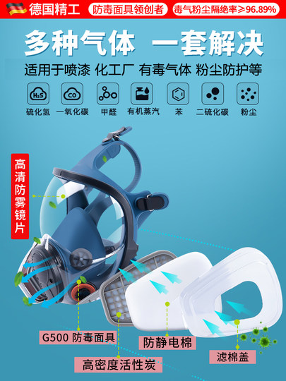 放毒防毒面罩面具全面罩有毒化工气体防尘喷漆专用防护口罩实验室