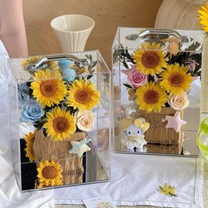 Teacher's Day Gift Bouquet Handmade Eternal Flower Sunflower Real Flower Flower Box for Teachers, Classmates, Friends Birthday Gift Box