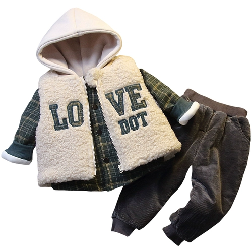 Комплект для мальчиков, детский пуховик, жилет, утепленная рубашка, 2020, в западном стиле, 3 предмета