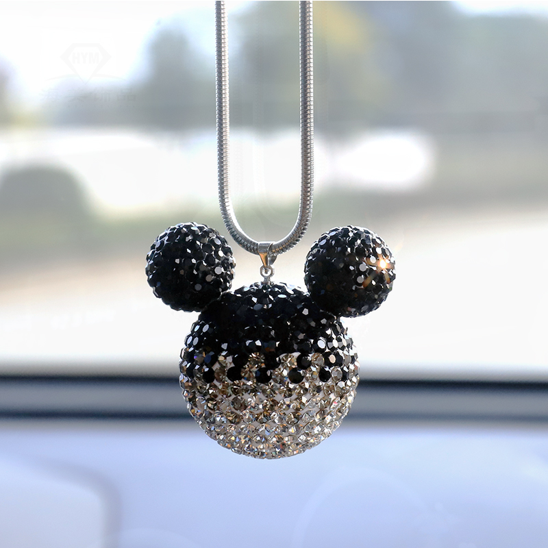 Suitable for Mercedes-Benz BMW Audi Car Crystal Rearview Mirror Goddess Ornament Diamond Mickey Pendant High-end Car Hanging