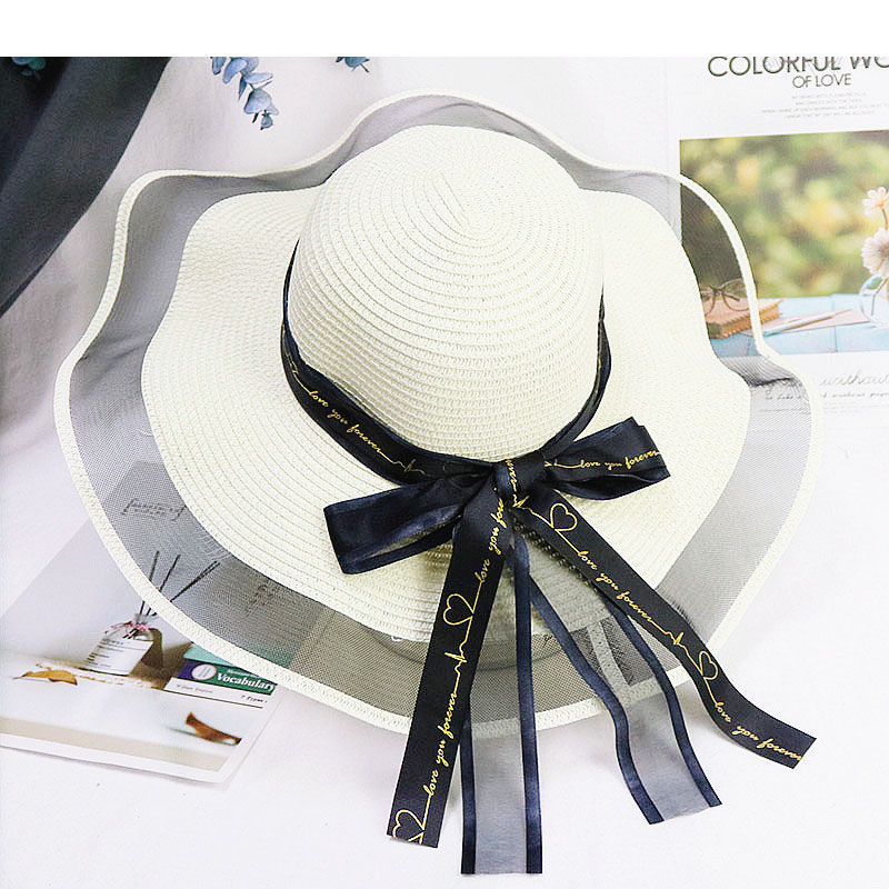 Net red straw hat female summer beach seaside travel sunshade vacation sunscreen big brim big brim sun hat sun hat