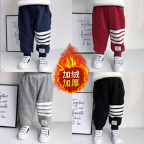 Childrens sweatpants 2021 new models of winter foreign air TB wind sports pants male and female children baby plus suede thickened warm pants tide