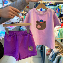 Childrens suit boys summer new Korean cute bear T-shirt female child two-piece short sleeve shorts tide