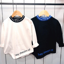 Korean version of childrens autumn new fashion long-sleeved cotton t-shirt Mens and womens childrens clothing personality letters irregular base shirt tide
