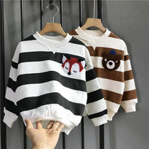 Childrens Korean version striped cartoon sweater 2021 autumn new female baby cute animal base shirt boys tide