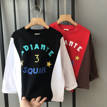 Korean version of the boys base shirt Long-sleeved childrens loose contrast stitching t-shirt Girls  autumn new fashion cotton top