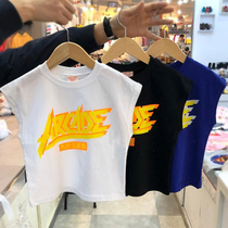 Childrens vest mens summer 2021 New Korean version of loose girls sleeveless T-shirt tide cool print flower childrens clothes
