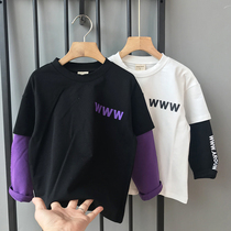 2021 autumn new childrens clothing Korean version loose fake two-piece long-sleeved t-shirt in childrens personality trendy cool base shirt