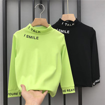 Girls and boys half high collar base shirt Pure cotton autumn and winter childrens long-sleeved t-shirt with Foreign style base shirt top tide