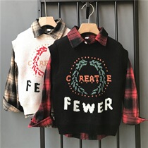 2021 Early spring children dress suit boy lining clothes horse chia two sets of plaid shirts Fashion children knit sweaters