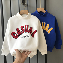 Tide childrens 2021 autumn and winter sweater Korean version of the fashion letter embroidery small and medium childrens clothing semi-high collar plus velvet warm top