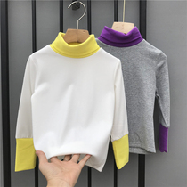 Boys high collar long sleeve t-shirt Autumn childrens clothing Childrens high collar color girls base shirt top 2021 new trend