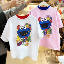 Han Fan childrens clothing summer 2021 girls Net red print half sleeve T-shirt loose color color children short sleeve boys summer tide
