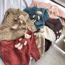 Boy children sweater jacket 2021 New autumn and winter Korean version Little Bear Trend foreign air girls knitted sweatshirt dress