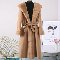 2021 winter new high-end wool mink hooded double-sided cashmere coat long whole mink grass coat female