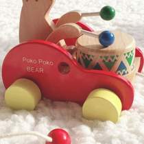 One-year-old male and female toy car wooden push-pull 12-car trolley baby toddler pull rope drag infant and toddler