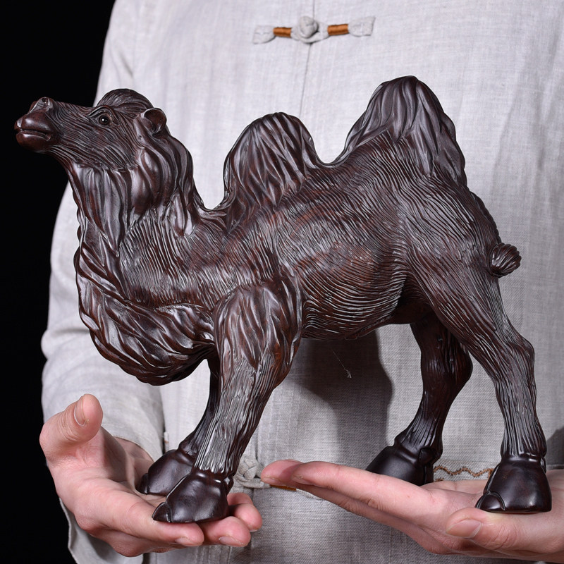 Ebony Wood Carving Camel Ornament Solid Wood Desert King Feng Shui Home Living Room Office Decoration Mahogany Crafts