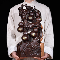  Ebony carved five blessings door decoration solid wood Wood mahogany gourd living room housewarming wedding craft gift