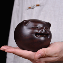  Wood carving pig ornaments Happy cute pig head ebony carving mahogany craft gifts Holiday gifts