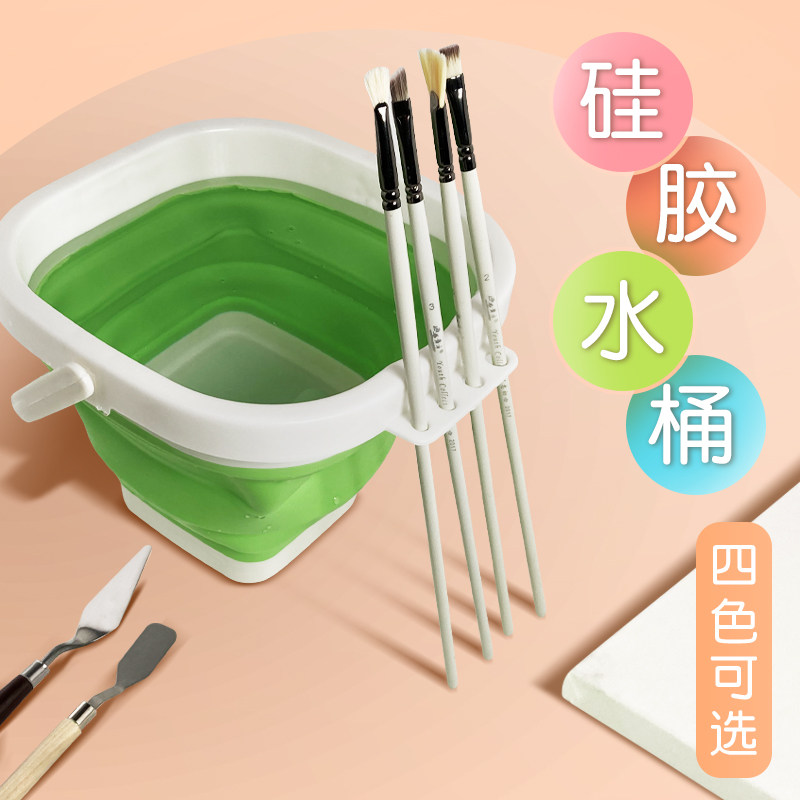 Go to the painting Paint Bucket Watercolor Water Powder Painting Barrel Can Be Folded And Thickened Silicone Bucket Can Carry High Temperature Resistance
