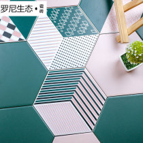 Nordic Hexagon Tile Ink Green Bathroom Floor Tiles Anti-Slip Brick Kitchen Toilet Hexagonal Brick Balcony Wall Brick