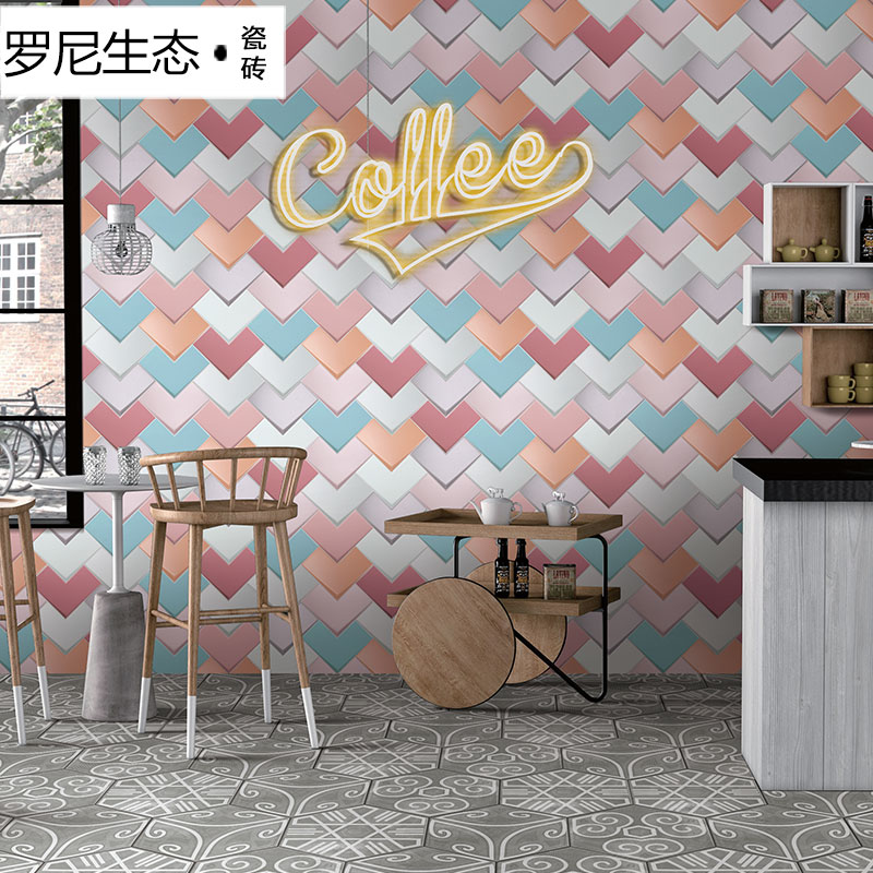 Nordic Net Red Shop Handmade Brick Dining Room Tile Peach Hearts Background Wall Brick Profiled Brick Kitchen Make-up Room Geometric Magnetic Brick