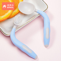 Baby spoon Baby learn to eat training fork spoon set Newborn children tableware auxiliary food bowl Elbow twist soft spoon